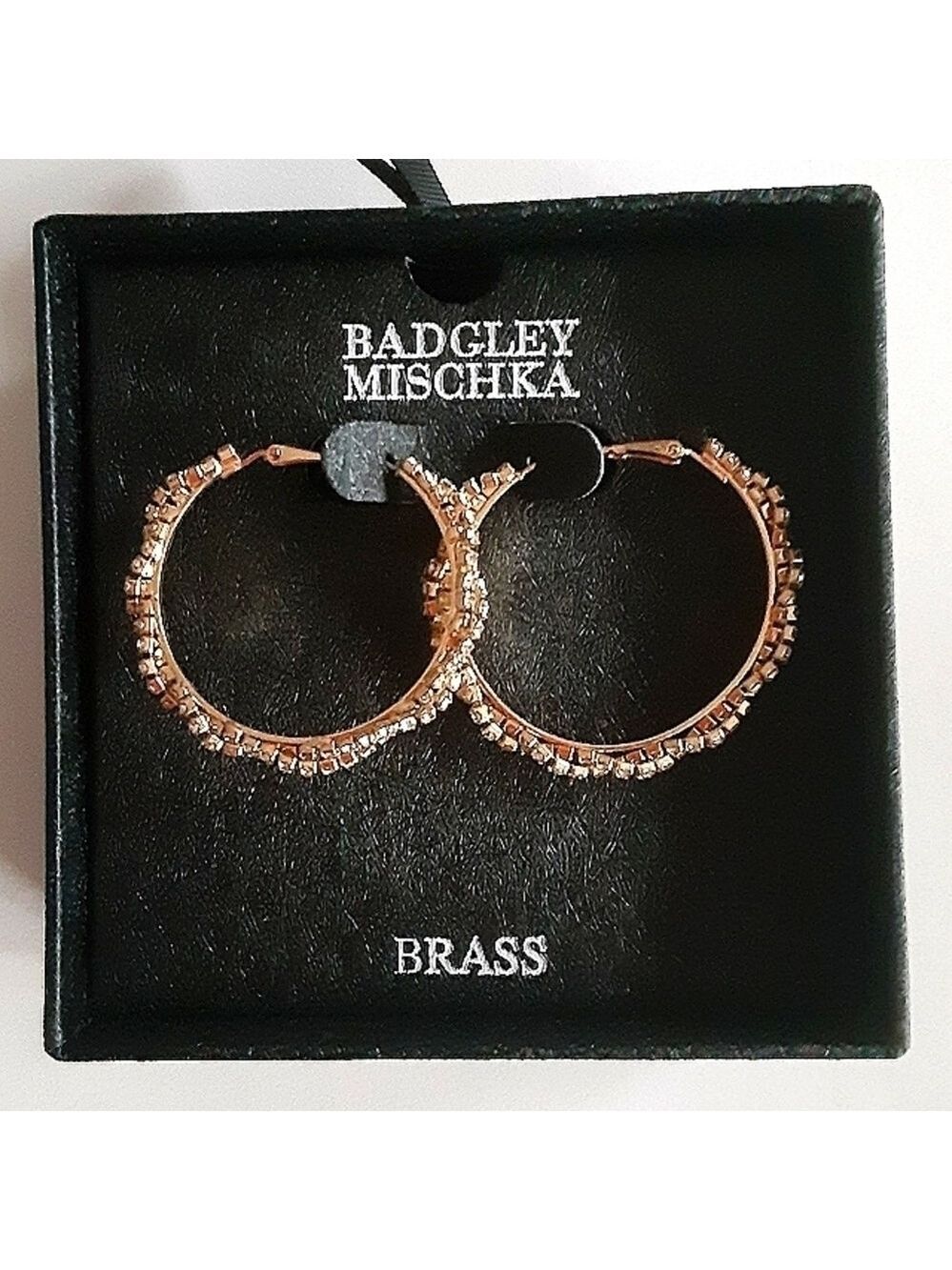𝅺Badgley  Mischka Rhinestone Twisted Hoop Earrings Rose Gold NEW
